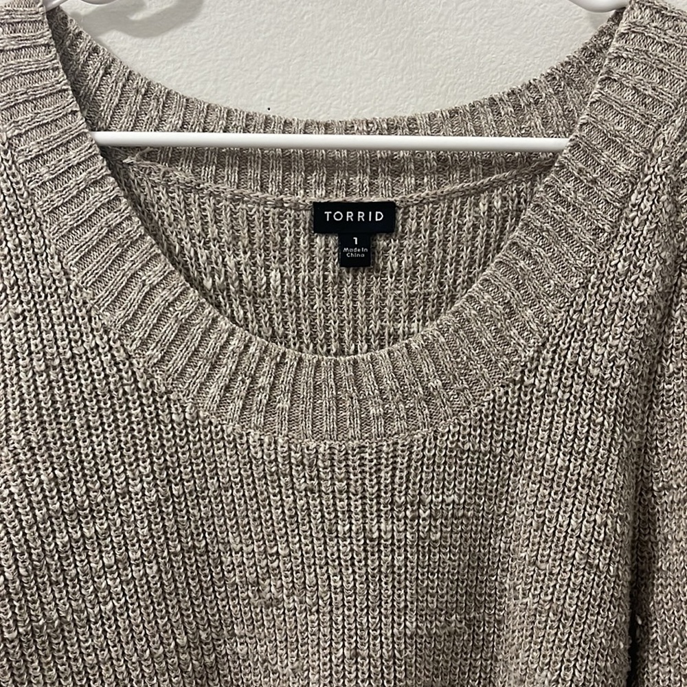 Cream Open Shoulder Torrid Pullover Sweater - Picture 2 of 5
